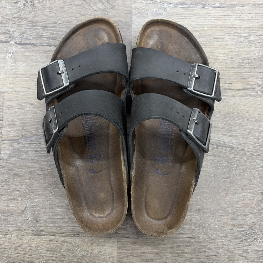 Birkenstock Arizona Soft Footbed Black Leather Sandals 38 Woman's 8